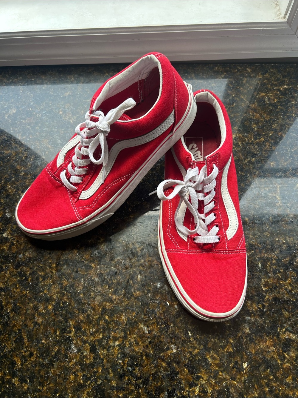 Vans Red and White Low-Top Skate Sneakers